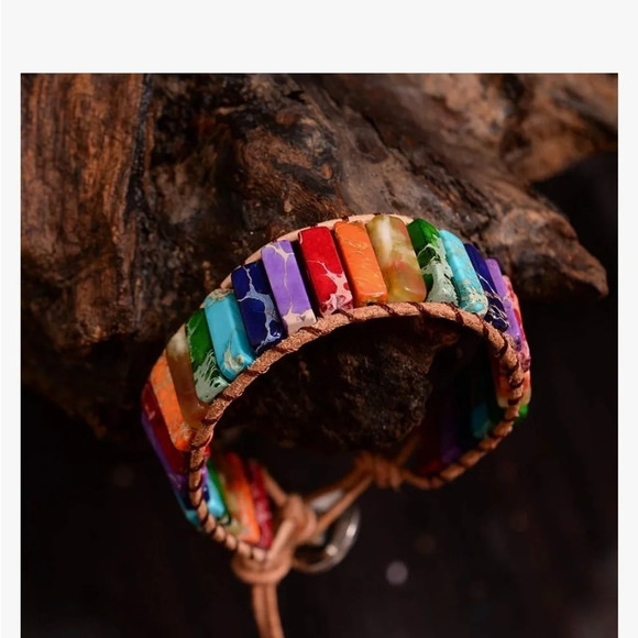 Handmade Bohemian Multi Colored stone leather bracelet. - Picture 6 of 9
